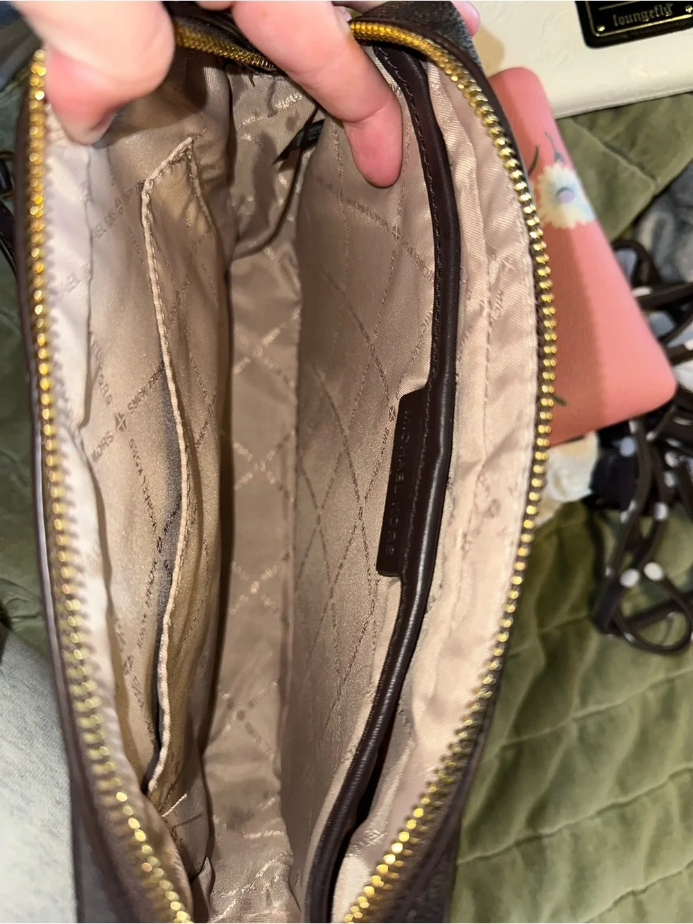 Michael Kors Brown Logo Crossbody with White MK Accents